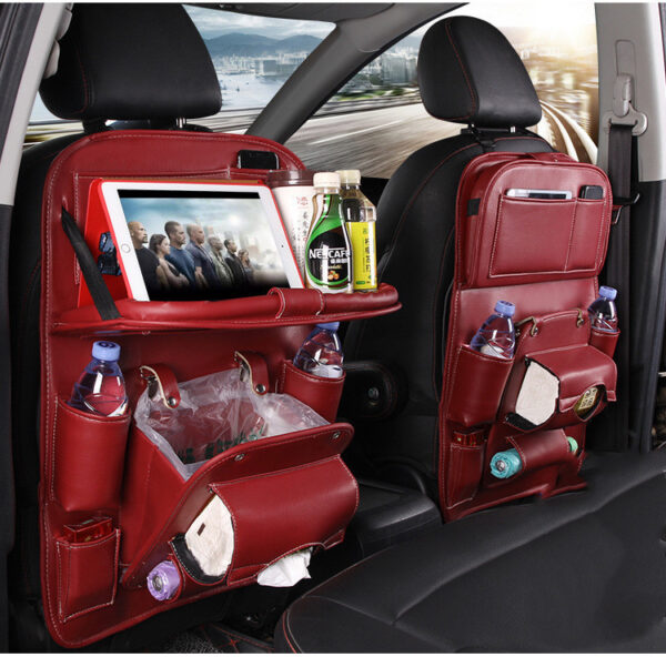 PU Leather Car Storage Bag Multifunction Seat Back Tray Hanging Bag Waterproof Car Organizer Automotive Interior Accessories - Image 6