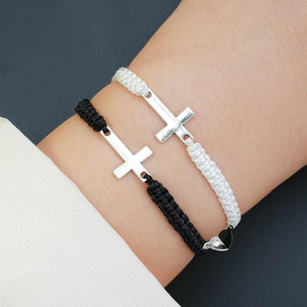 Cross 1 White 1 Black Bracelet - This Cross Bracelet, A Cross Weave Of 1 White And 1 Pure Black Bracelet, Is Unique And Profound, And Is The Perfect Combination Of Personality And Trend - Image 2