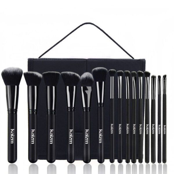 15Pcs Black Make Up Brushes Woman Set With Bag Foundation Eyeliner Eyeshadow - Image 9