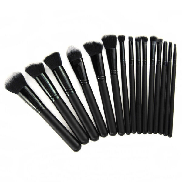 15Pcs Black Make Up Brushes Woman Set With Bag Foundation Eyeliner Eyeshadow - Image 8