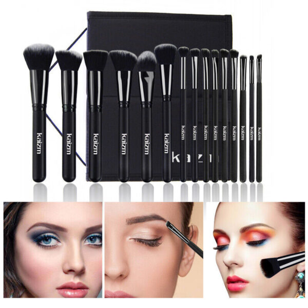 15Pcs Black Make Up Brushes Woman Set With Bag Foundation Eyeliner Eyeshadow - Image 10